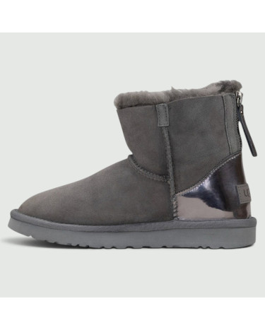 UGG Classic Mini Grey Silver Zip Lacquer