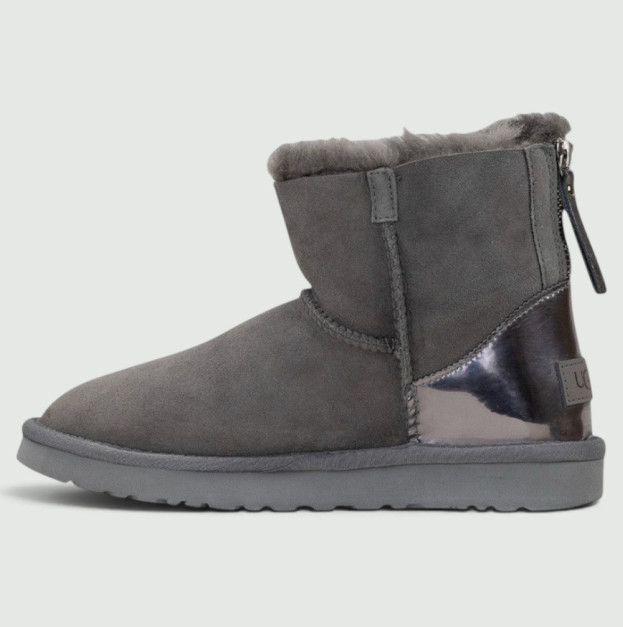 UGG Classic Mini Grey Silver Zip Lacquer